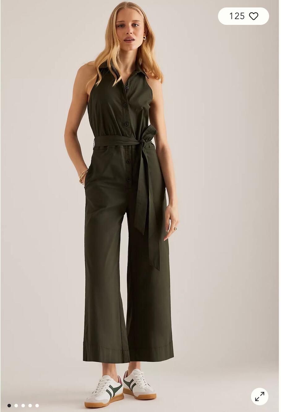 NWT Maeve Anthropologie Cropped Halter Jumpsuit Size 8 Green Wide Leg